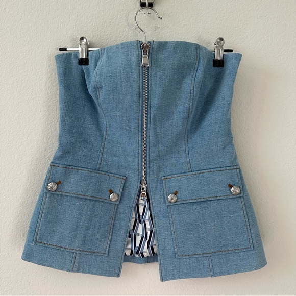 VERONICA BEARD Maeve strapless denim bustier top SZ US 8 - Picture 3 of 7